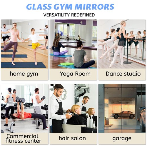 BOOLUU 2 PCS Tempered Glass Home Gym Mirror 48 x 24 Inch (Each), Full Length Wall Mounted & Frameless Full Mirror for Gym, Yoga Studio, Dancing Studio