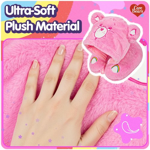 Care Bears - Cheer Bear Snuggle Hood, Travel Pillow with Hood, Soft Plush Neck Support, Lightweight, Comfortable and Breathable, Airplane, Care and Train Travel - Pink