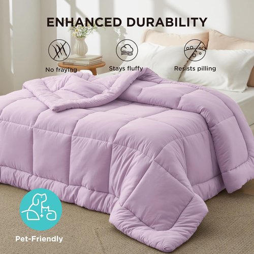 Bedsure Comforter Duvet Insert - All-Season Quilted Queen Size Bedding, GentleSoft Down Alternative, Light Purple 88 x 88 Inches
