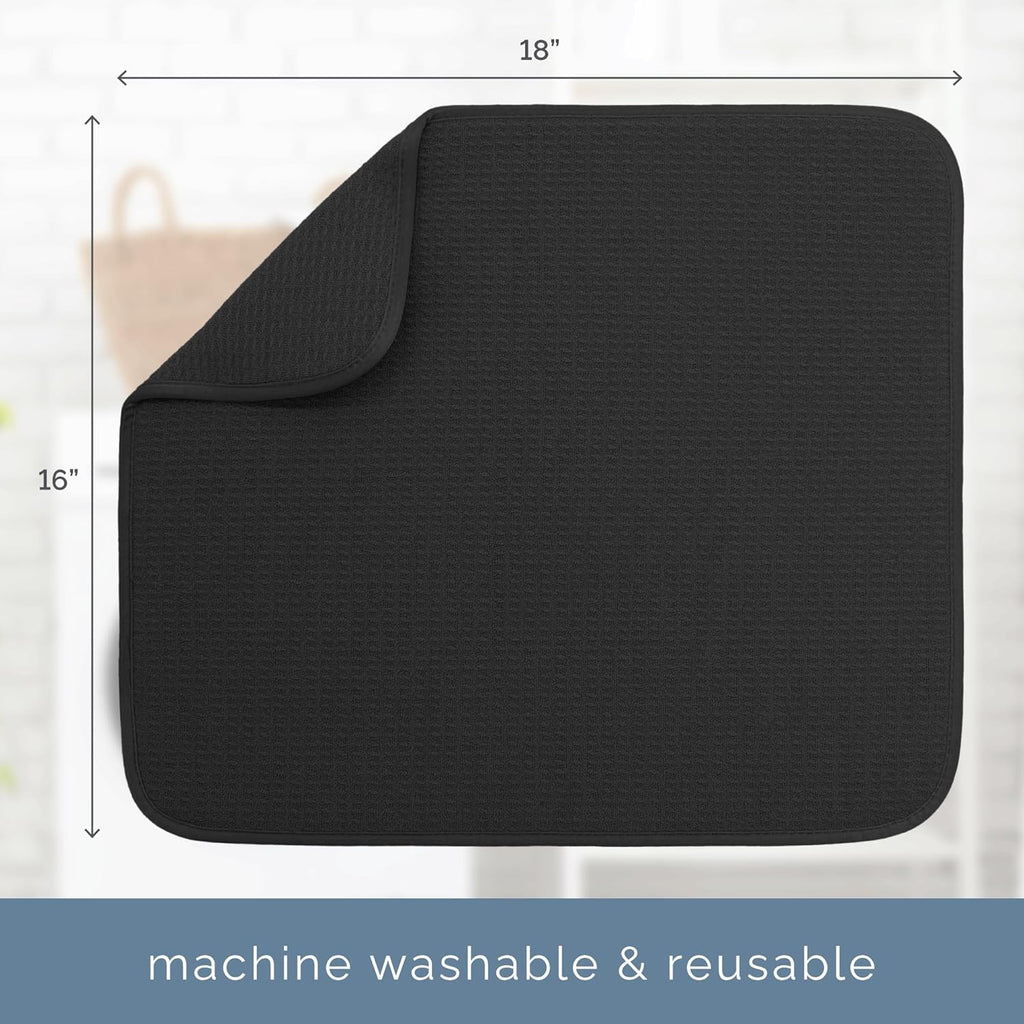 S&T INC. Dish Drying Mat - Absorbent Microfiber Kitchen Counter Pad, 16” x 18”, Large Black