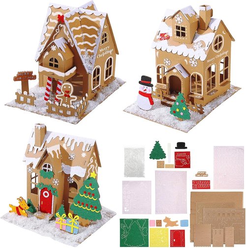 Lineshading Christmas Gingerbread House Kit - 3D Unfinished Cardboard Craft for Holiday Parties