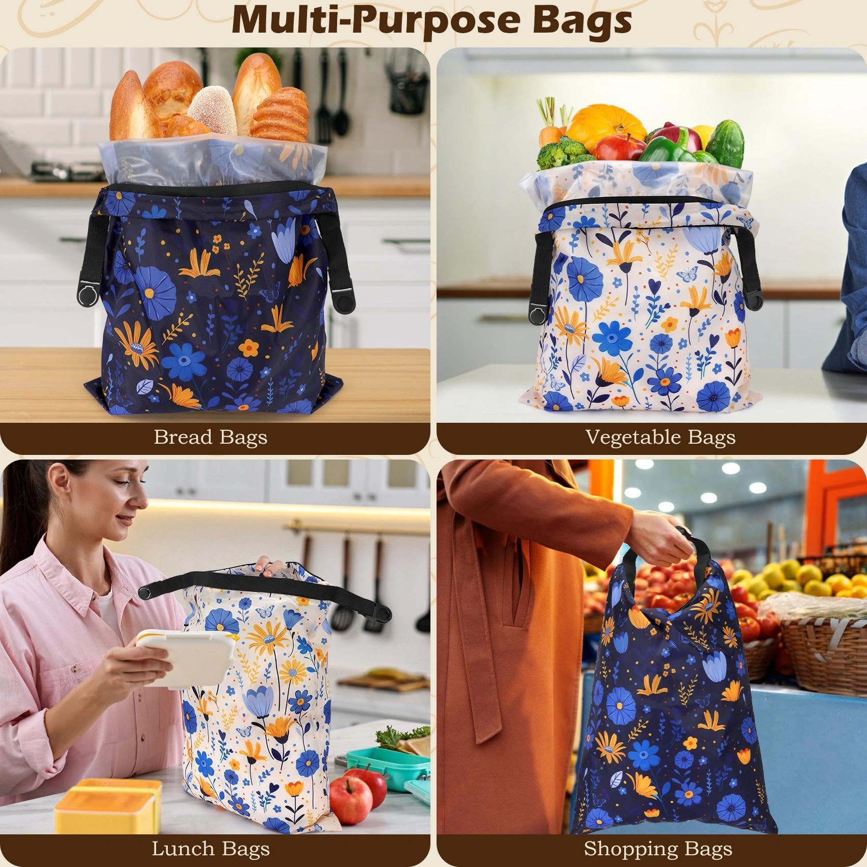 Revahope 2 Pack Reusable Bread Bags for Homemade Bread, 17"×13" Sourdough Bread Storage Bags with Bowl Cover - Keep Loaf Fresh and Easy to Wash(Blue-Yellow Floral)