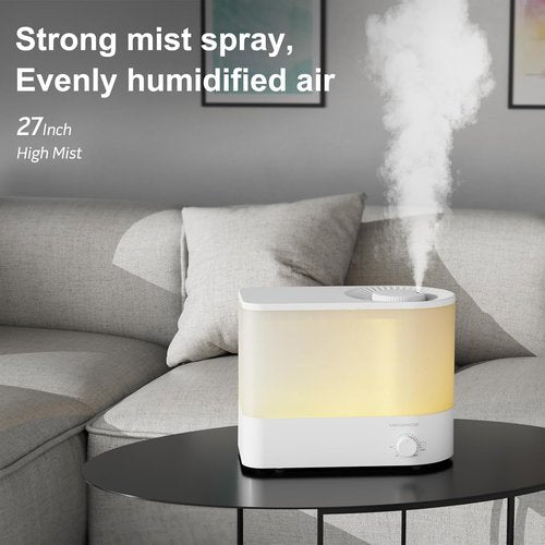 MEGAWISE 2025 Large Capacity Humidifier - 6L Top Fill Design, 50H Ultra Quiet Cool Mist for Bedroom & Nursery (White)