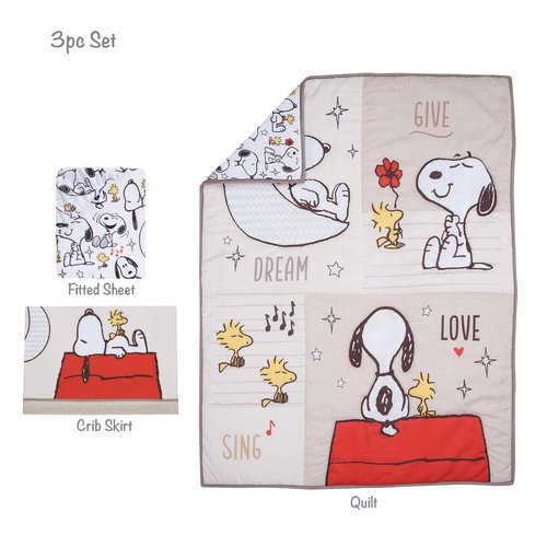 Bedtime Originals Snoopy Love 3-Piece Infant Baby Nursery Crib Bedding Set