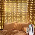 echosari 300 LED Curtain Lights, 9.8Ft x 9.8Ft USB Plug in Christmas Fairy Curtain Lights with Remote, Hanging String Light for Bedroom Backdrop Window Wall Wedding Decor, Warm White