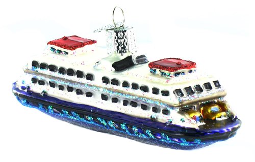 Old World Christmas Ferry Glass Blown Ornament for Christmas Tree, Handcrafted Holiday Decoration, Boating Collection