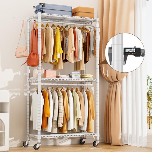 HYSEYY Heavy Duty Portable Closet - Adjustable Garment Rack with 4 Rods & Shelves | 73.6" L x 17.3" W x 76.4" H (White)