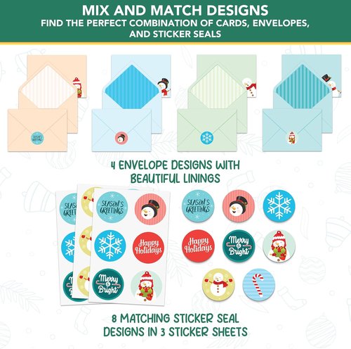 Decorably 16-Pack Snowman Kids Christmas Cards - 5x7in Holiday Designs with Envelopes & Stickers