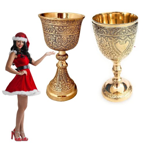 ALADEAN Vintage Chalice Goblet King Queen Set | Royal Brass Wine Cups - Renaissance Medieval Goblet Gifts