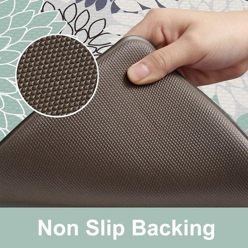 KIMODE Cushioned Anti Fatigue Rugs Sets of 2, Ergonomic Standing Kitchen Mat 2PCS, Boho Kitchen Mats for Floor Stain Resistant, Non Slip Kitchen Sink Rug Waterproof, 20"x32"+20"x47", Teal