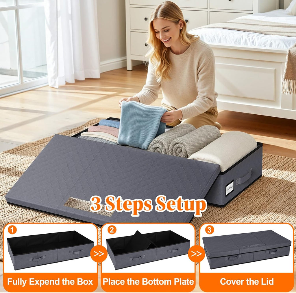 StoreHappily Under Bed Storage Containers - Foldable, Stackable Bags with Clear Window & Handles | 2 Pack (Grey)