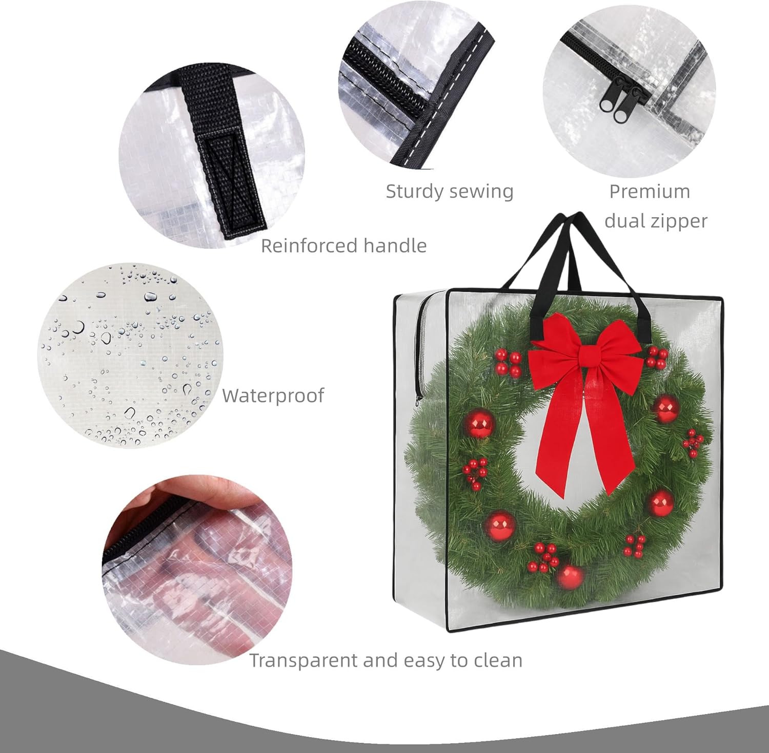 Clear Wreath Storage Bag by [Brand Name] - 26-Inch Square Organizer with Zipper & Handles | Multi-Purpose Tote for Holiday Decor & More