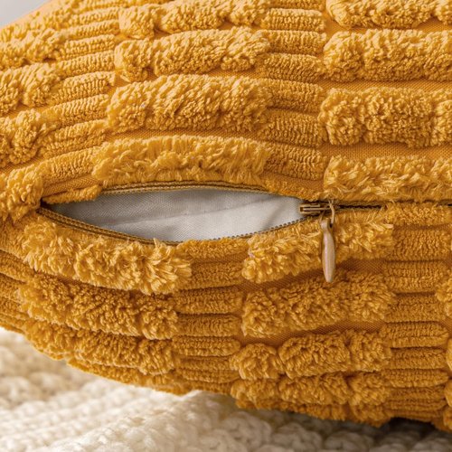 MIULEE Corduroy Throw Pillow Covers - Soft Boho Striped Design | 16x16 Inch, Gold Yellow for Modern Home Decor