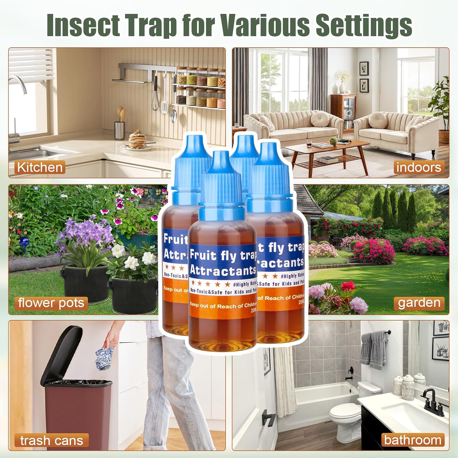 Skiennix Fruit Fly Trap Refill Liquid - Effective Gnat Killer & Long-Lasting Fruit Scented Bait (4 Pack)