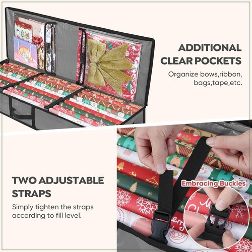 BALEINE Durable Christmas Wrapping Paper Storage Bag - 40" with Flexible Partitions & Pockets