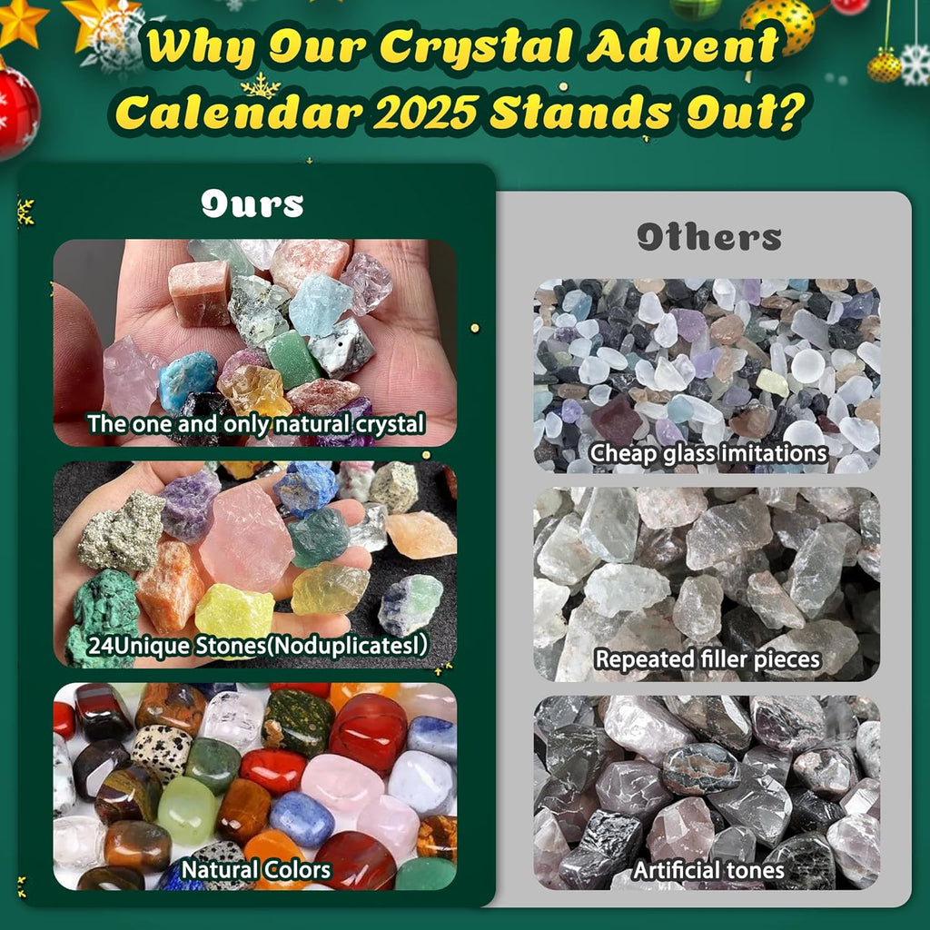 Skiennix 2025 Crystal Advent Calendar - 24-Day Christmas Countdown with Natural Chakra Stones for Kids & Pet Lovers