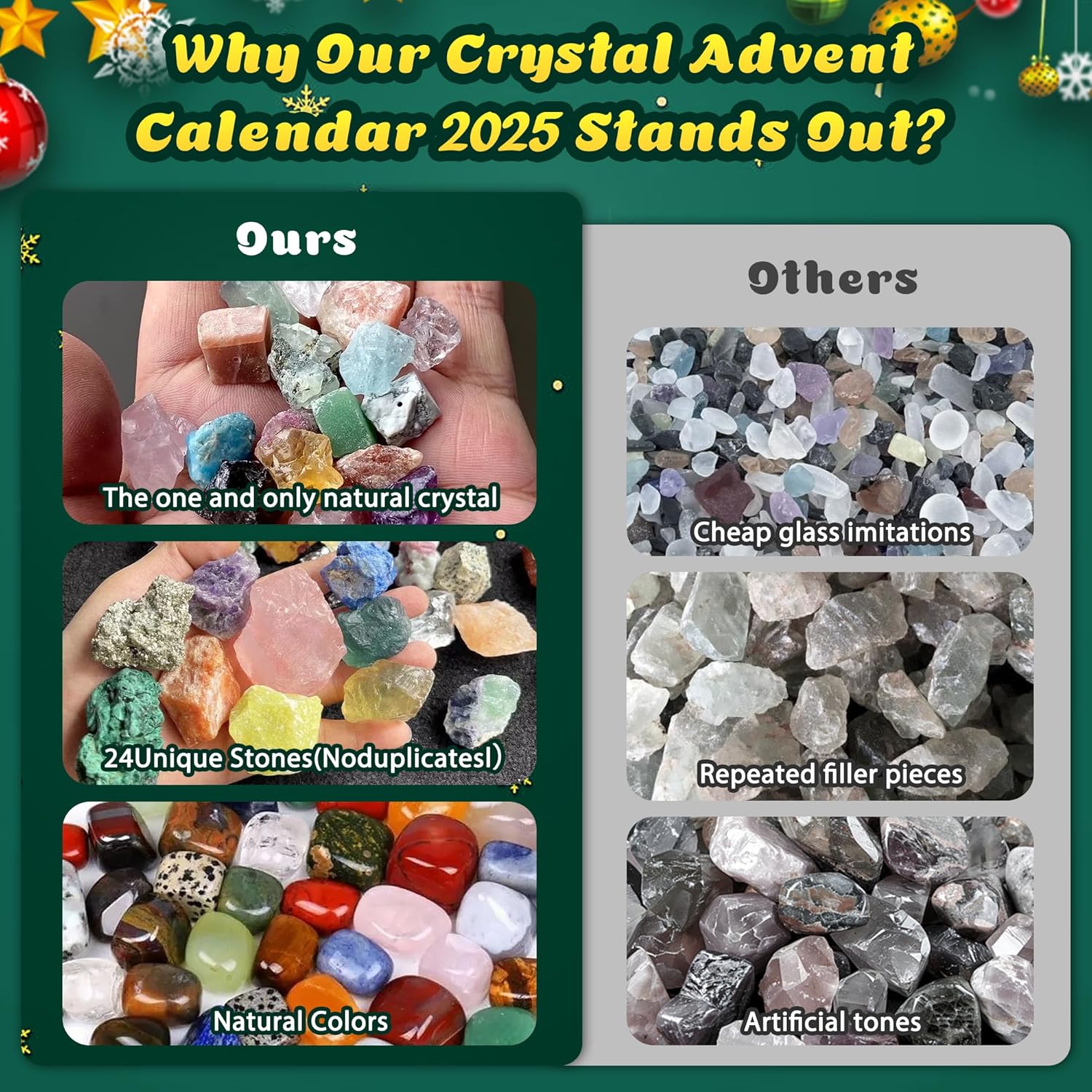 Skiennix 2025 Crystal Advent Calendar - 24-Day Christmas Countdown with Natural Chakra Stones for Kids & Pet Lovers