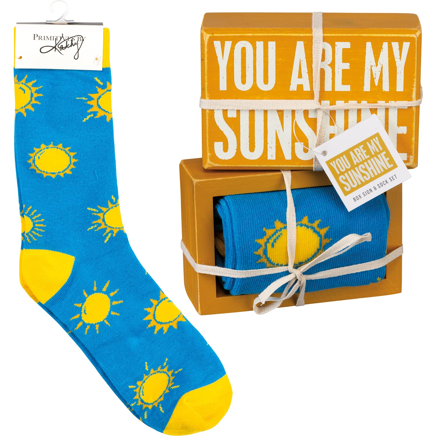 Primitives by Kathy Decorative Box Sign & Pair of Socks Gift Set - You are My Sunshine