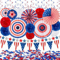 29PCS Patriotic Decorations Set by USA Flag | Red, White & Blue Paper Fans, Pennants & Streamers
