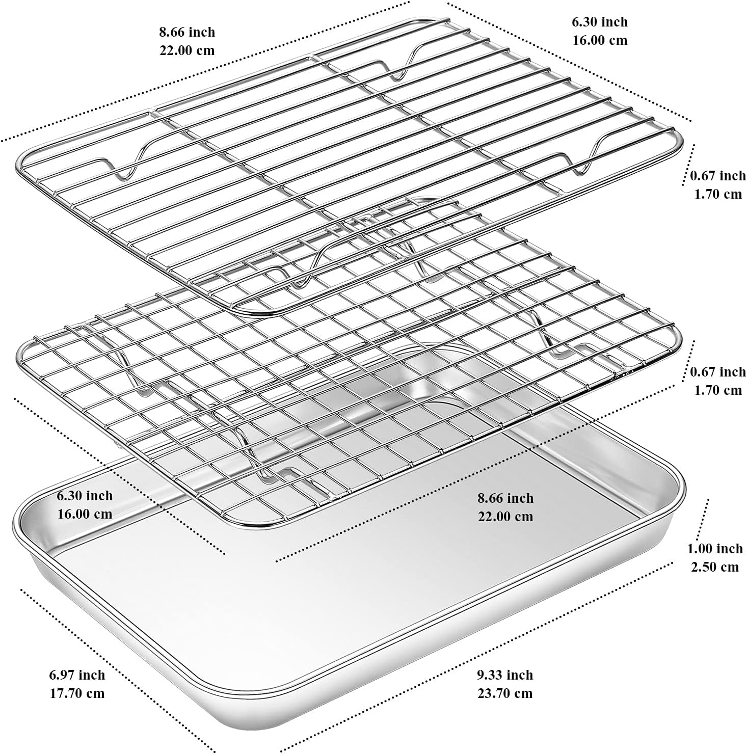 Yododo Baking Sheet Set - Stainless Steel Cookie Sheets with Cooling Racks | 9-Inch, Non-Toxic, Heavy Duty
