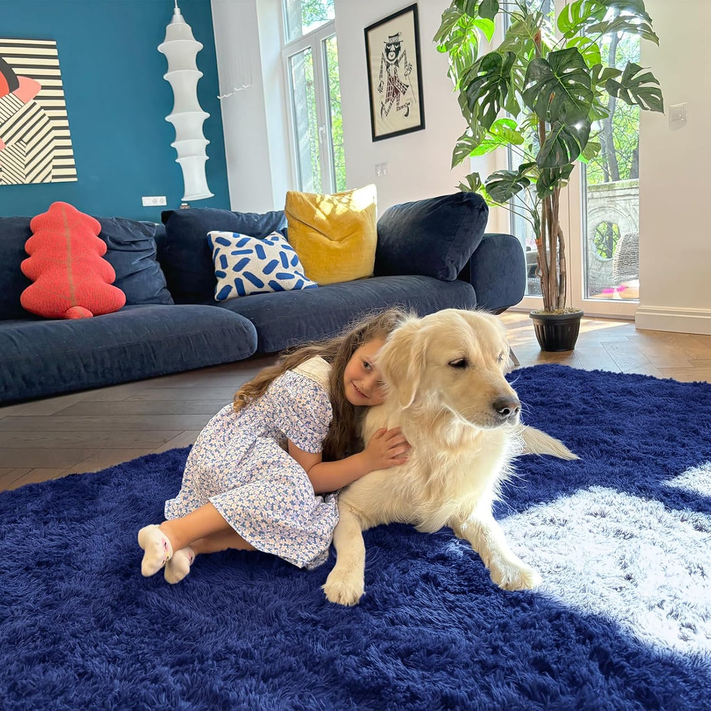 OLANLY Runner Rugs - 2x5 Machine Washable Soft Shaggy Carpet for Hallway & Bedroom | Navy Blue