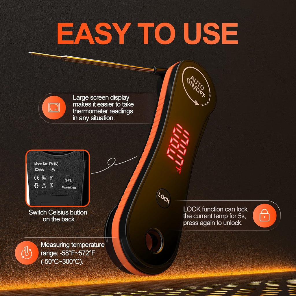 Skiennix Digital Meat Thermometer - Instant Read, ±0.5°F Accuracy, 180° Rotating Display, Waterproof Design