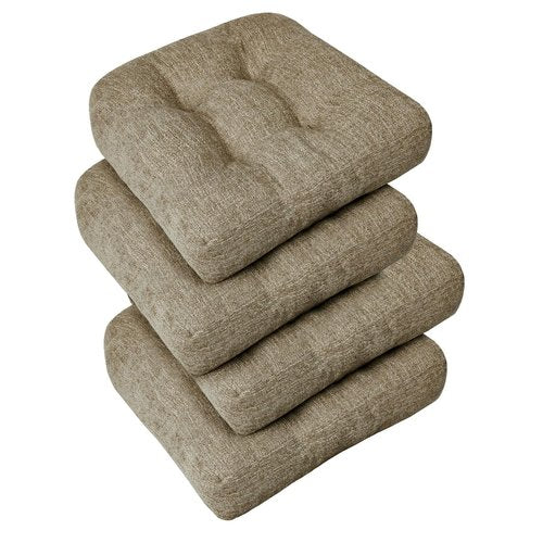 downluxe Chair Cushions for Dining Chairs 4 Pack, Tufted Indoor Chair Pads with Non-Slip Bottom, U-Shaped Kitchen Chair Cushions, 17"x17"x4", Khaki