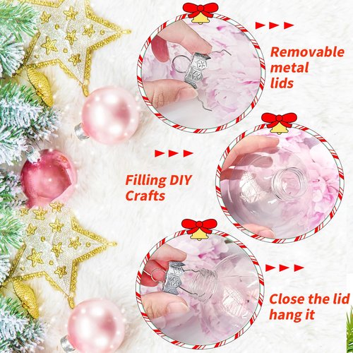 3.15 Inch Clear Plastic Fillable Ornament Balls,12 Pack Christmas Hanging Plastic Balls with Lids and Ropes for Xmas Trees DIY Crafts Wedding Birthday Party Decor