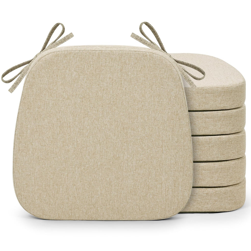 Shinnwa Kitchen Chair Cushions Set of 6, Non-Slip Dining Chair Cushions with Detachable Straps and Machine Washable Cover, 6 Pack, 17x16x2in, Beige