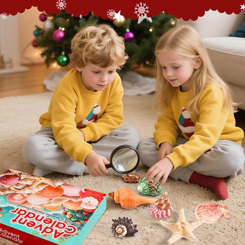 Advent Calendar 2025 for Kids - 24 Days Christmas Countdown Calendar with Seashells, Starfish and Conchs - Educational Toy Marine Science Gift Set for Children Girls Boys