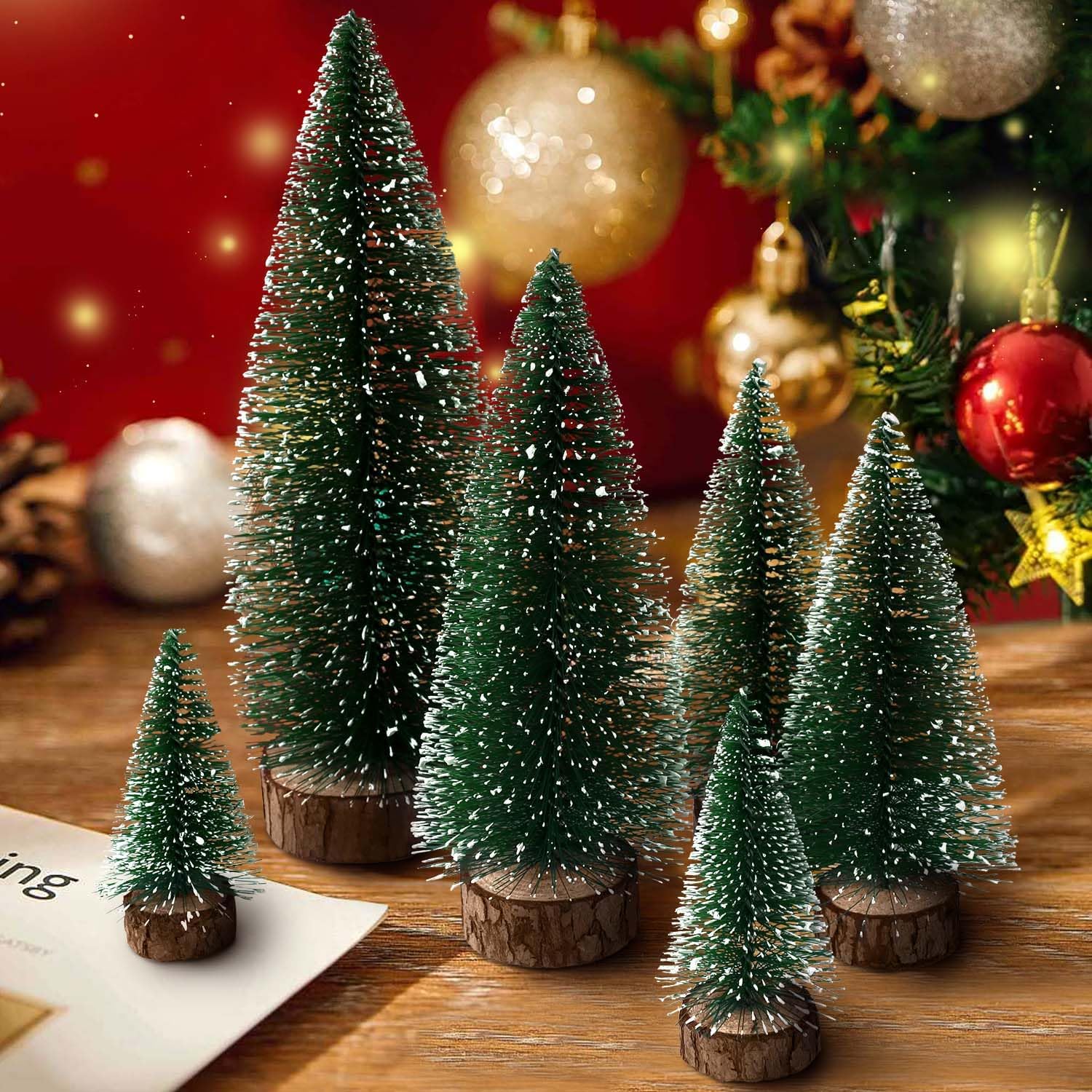 Skiennix Mini Christmas Trees - 6pcs Bottle Brush Decorations for Indoor/Outdoor Holiday Decor | Green