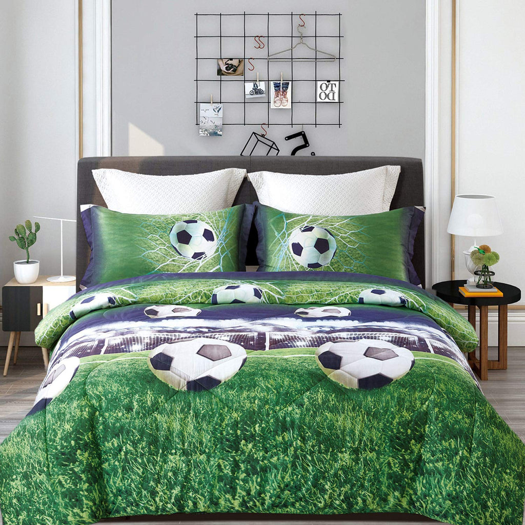 ENJOHOS Twin Comforter Set for Boys, 2 Pieces Twin Size Bedding Sets with Soccer Design, Lightweight Soft Microfiber Comforter with 1 Pillowcase for All Season
