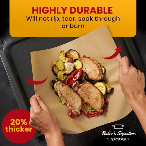 Baker’s Signature Quarter Sheet Pans | 120 Precut Parchment Paper Baking Sheets – Non-Toxic & Silicone Coated