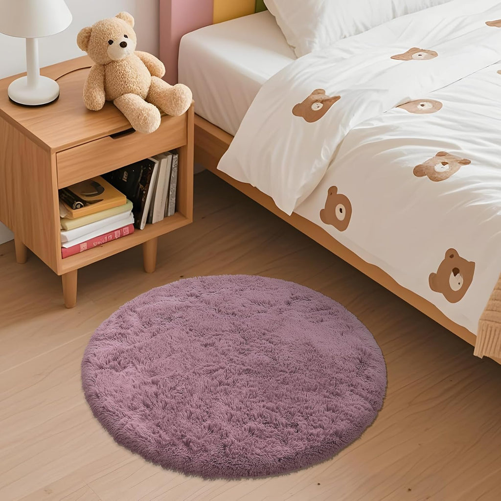 OLANLY Blush Round Area Rug - Soft, Machine Washable 2 ft Circle Carpet for Bedroom & Nursery Decor