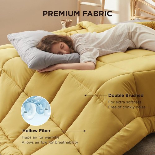 Bedsure Comforter Duvet Insert - All-Season King Size Quilted Bedding in Mustard Yellow, Soft Down Alternative, 90 x 102 Inches
