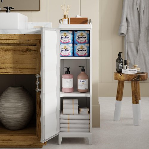 VECELO Narrow Storage Cabinet with Door, Slim Bathroom Storage Cabinet with Adjustable Shelves, for Small Spaces, Bathroom, Kitchen, Laundry, 28.7” H, White