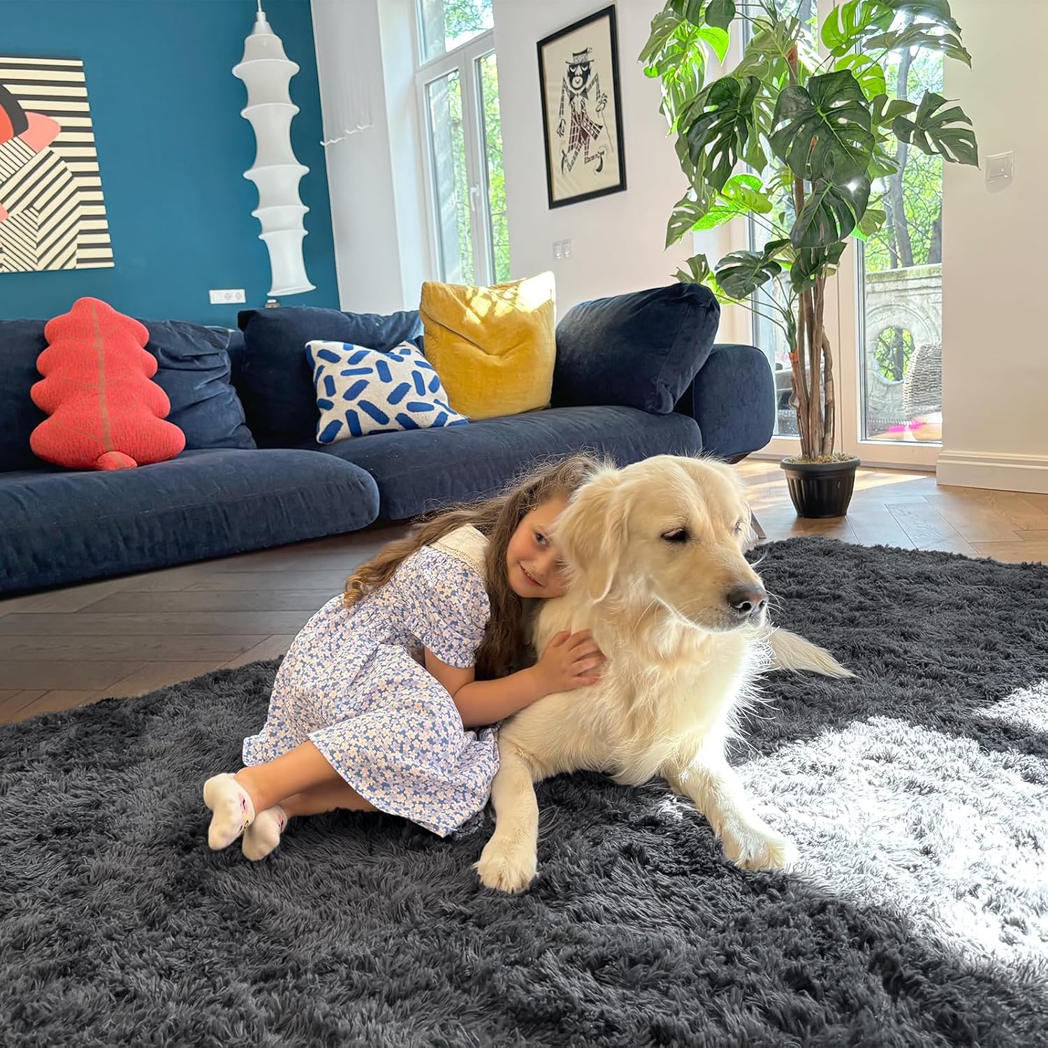 OLANLY Runner Rugs - Soft, Machine Washable Shaggy Carpet for Hallway & Bedroom | Grey 2x7 ft