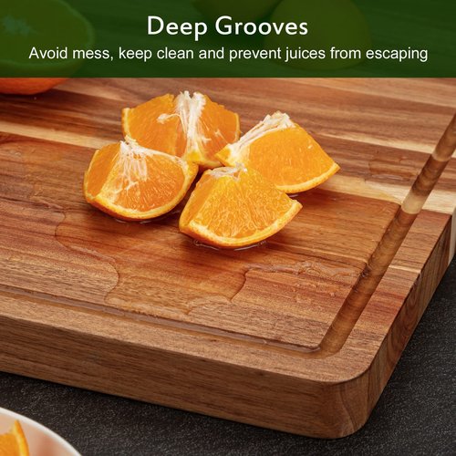 Acacia Wood Cutting Board and Chopping Boards for Kitchen, 24" x 18" Large Reversible Butcher Block with Handles for Charcuterie, Juice Groove for Meat, Cheese Board, Vegetables