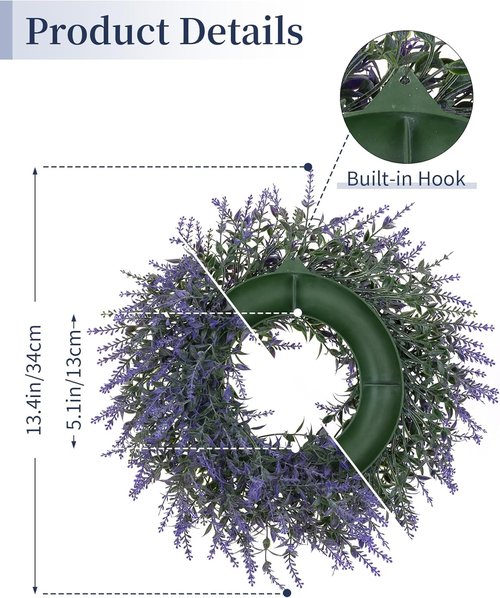 BLOSMON Lavender Centerpieces Wreath - 2pcs 13-Inch Purple Artificial Flower Candle Rings for Wedding Decor