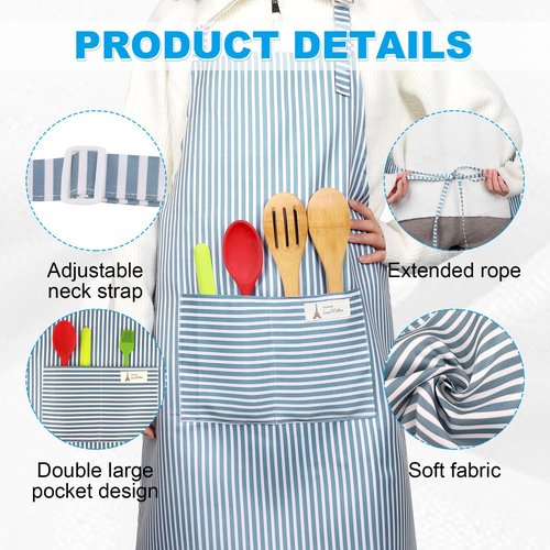 XLSXEXCL 4 Pack Stripes Apron for Women, Waterproof Kitchen Cooking Apron with 2 Pockets Adjustable Chef Apron Baking Aprons Bib Aprons Artist Apron for Cooking, Cleaning, Painting, Serving