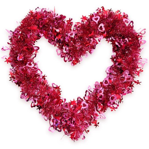 40Ft Tinsel Garland Red Pink Heart Garland Metallic Twist Shiny Hanging Decoration for Wedding Anniversary Birthday Indoor Outdoor Party Supplies