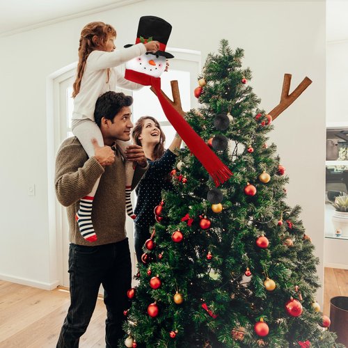 Syhood Snowman Christmas Tree Topper Large Holiday Funny Plush Stuffed Hanging Ornaments with Arms, Legs, Belt, Scarf for Christmas Tree Decorations Wine Bottle Curtain Xmas Home Decor