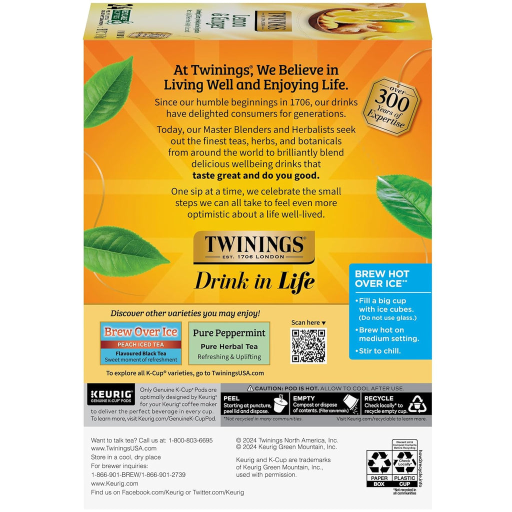 Twinings Lemon & Ginger Herbal Tea K-Cup Pods - Tangy & Spicy, Caffeine-Free, 24 Count