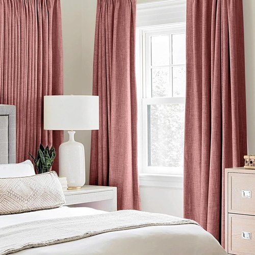 MIULEE Blackout Linen Textured Curtains - Thermal Insulated Dusty Rose Drapes | Luxury Room Darkening 42 x 90 Inch (2 Panels)