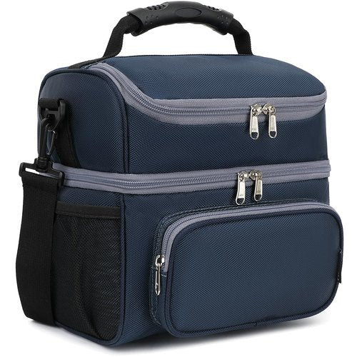 FlowFly Double Layer Cooler Insulated Lunch Bag Adult Lunch Box Large Tote Bag for Men, Women, With Adjustable Strap,Front Pocket and Dual Large Mesh Side Pockets,Cyan