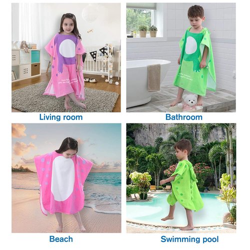 LOLANTA Baby Boys Dinosaur Hooded Bath Towels, Toddlers Kid's Beach Towel Pool Poncho Swim Terry Cloth Cover-Ups 100% Cotton (Green#B, 1-3T)