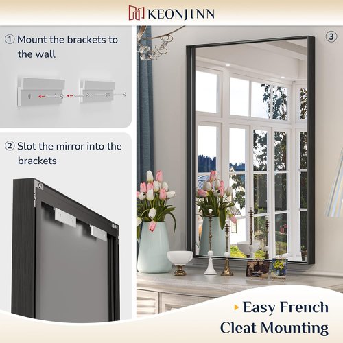 Keonjinn Black Bathroom Mirror - 22 x 30 Inch Brushed Black Framed Rectangle Vanity Mirror | Modern Farmhouse Design