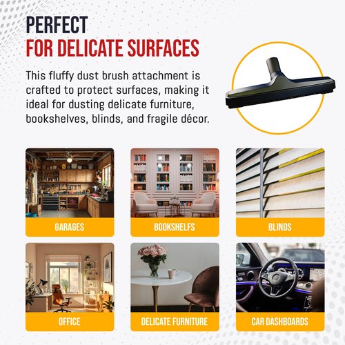 MP Maresh Products Genuine Deluxe Brush Attachment - Horse Hair Brush, Wet Dry Vacuum Cleaner, Central Vacuum System Parts & Accessories, Dust Floor, 32mm Standard Size - Black (12 Inch)