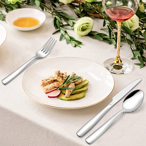 LIANYU 18/10 Stainless Steel Flatware Set for 12, 60-Piece Modern Silverware Cutlery Set, Fancy Square Eating Utensils Forks Spoons Tableware for Home Wedding Entertaining, Dishwasher Safe