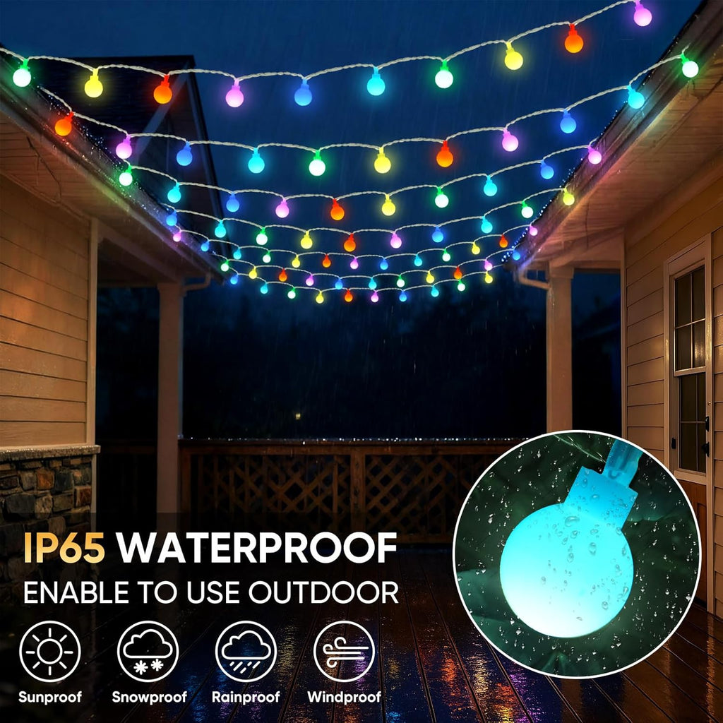 OMIKA 33FT Connectable Globe String Lights - 24 Color Changing Fairy Lights with Remote | 60 LEDs, 128 Modes, Waterproof for Indoor/Outdoor Use